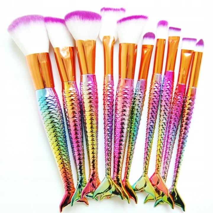 ZESTAW PĘDZLI DO MAKIJAŻU SYRENKA 10SZT KOLOR Rodzaj włosia syntetyczne